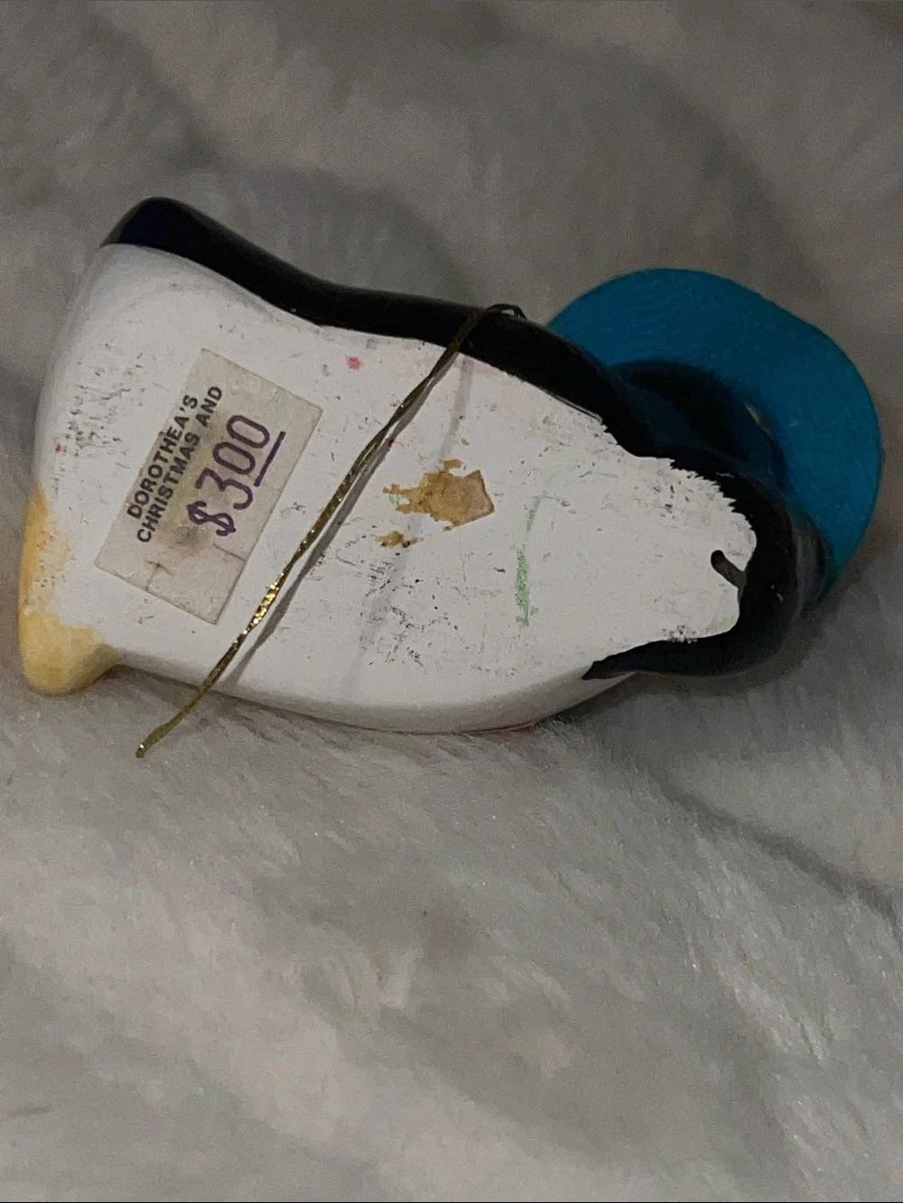 Vintage 1980s Ceramic Lounging Penguin Figurine Rainbow Top Hat Kitsch